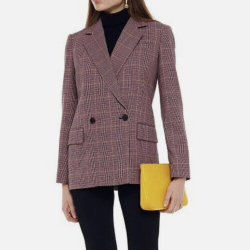 Derek Lam 10 Crosby Pink Checked Embellished Double-Breaster Blazer